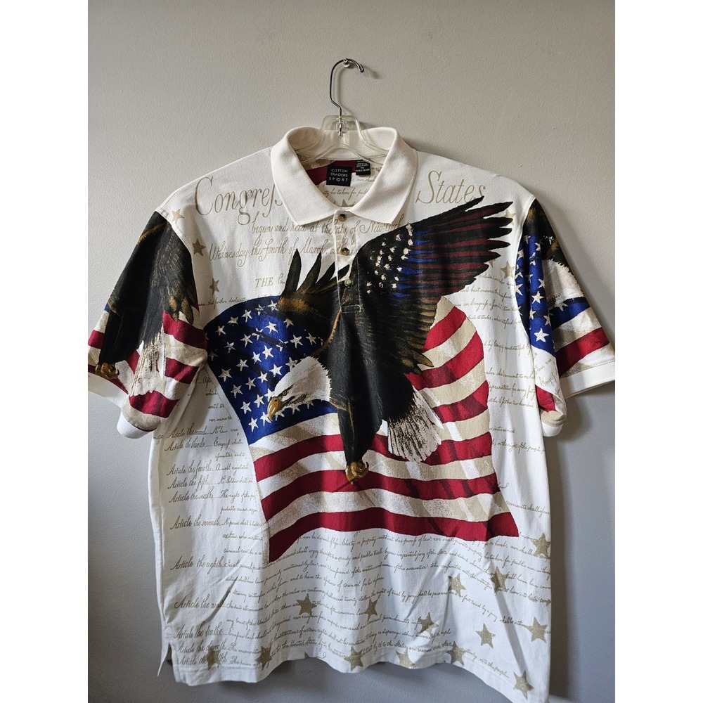 Cotton Traders Sport Men's 2XL Patriotic Polo Shirt Constitution Flag USA Eagle